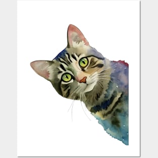 Watercolor Tabby Cat Cute Kitten Posters and Art